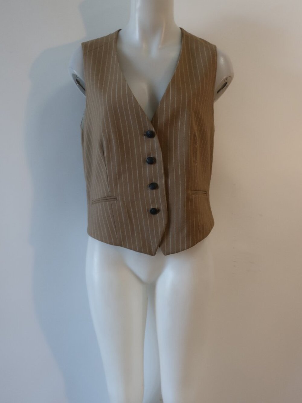 Womens Rag & Bone Brown, White Pinstriped Vest 14